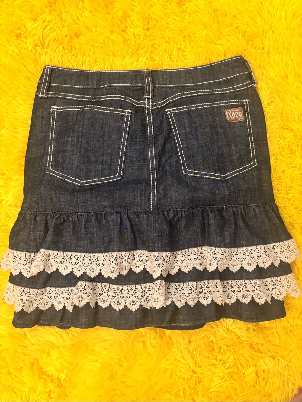 WRANGLER - Denim Midi Skirt with Lace Trim - Dark Blue